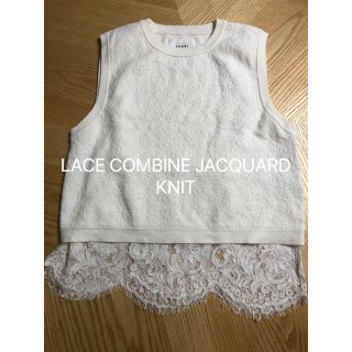 アメリヴィンテージ(Ameri VINTAGE)のAMERI(アメリ) LACE COMBINE JACQUARD KNIT白(カットソー(半袖/袖なし))