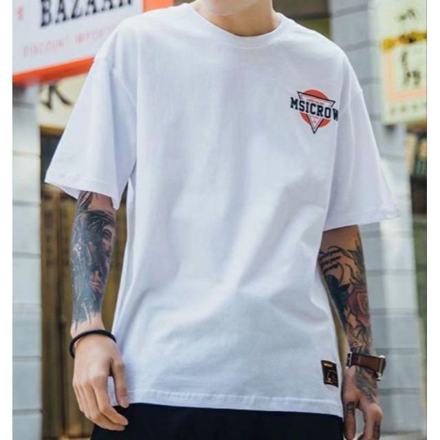 韓国 服 メンズ 和風 ストリート モード ロック 半袖 Tシャツ 拝み 手 白 メンズのトップス(Tシャツ/カットソー(半袖/袖なし))の商品写真