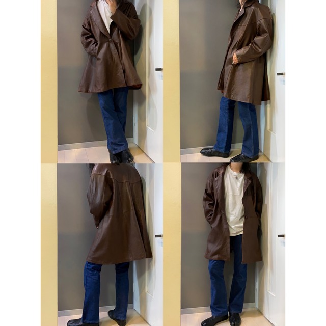 古着 ビンテージ 70s ラム 茶系 レザー ロング コート 古着 ビンテージ 70s ラム 茶系 レザー ロング コート