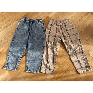 ジーユー(GU)のGU シェフパンツ　キッズ　110サイズ　2本セット　デニム＆チェック柄(パンツ/スパッツ)