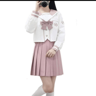 桜蘭 セーラー服 長袖 ピンク 本格制服 前開き コスプレ衣装 3点セット(衣装一式)