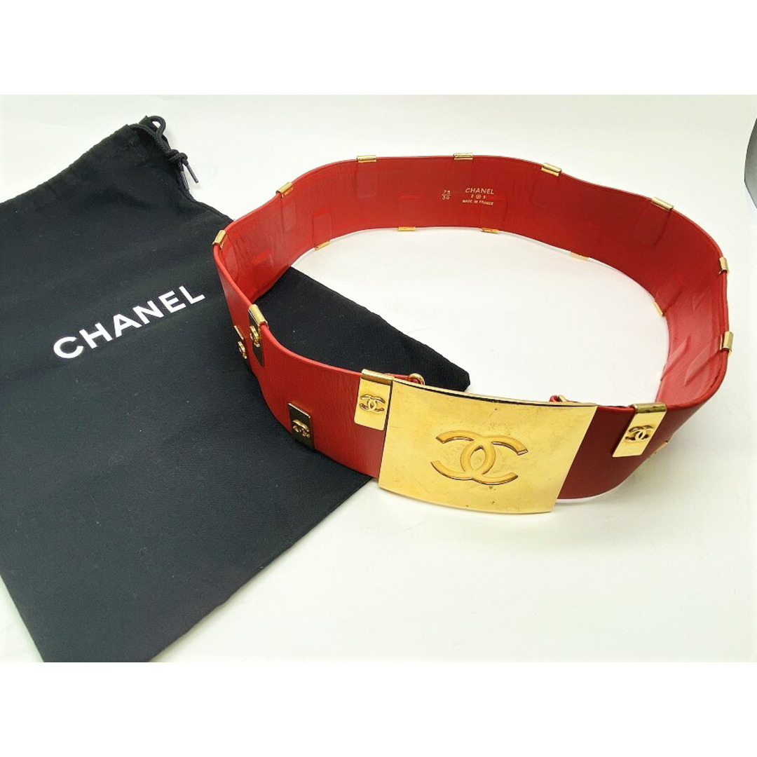 [USED/]CHANEL シャネル ベルト・バックル ココマーク ゴールド レッド 75/30 レッド ゴールド レザー  ai-tdc-001034-4e