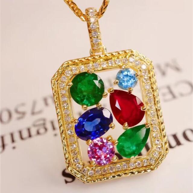 天然マルチカラー サファイア ダイヤ ペンダントトップ1.4ct ¥