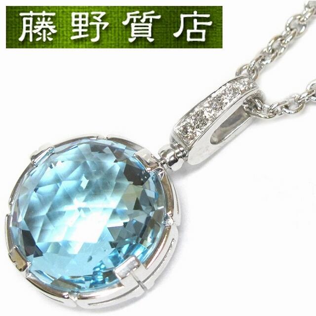 （美品）ブルガリ BVLGARI カクテル ネックレス ペンダント K18 WG × ブルートパーズ ×ダイヤ 8687