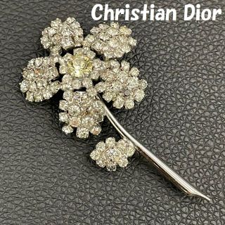 クリスチャンディオール(Christian Dior)のクリスチャン・ディオール ブローチ シルバー 花モチーフ ラインストーン(ブローチ/コサージュ)