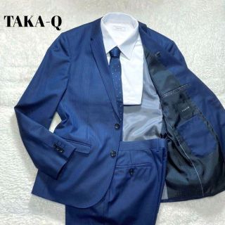 タカキュー(TAKA-Q)の美品 タカキュー 高級 セットアップ スーツ ジャケット 紺 ストライプ 総裏(セットアップ)