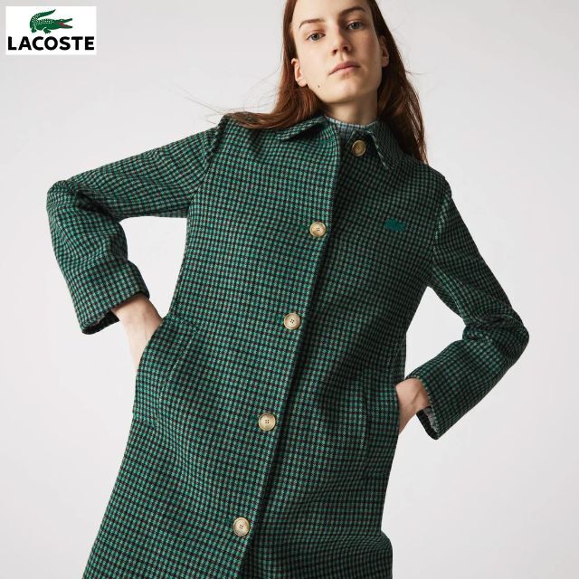 【L】定価７万■新品■現行品■LACOSTE■レトロチェック柄ウールコート■緑