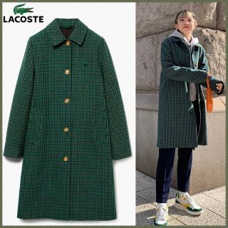 ラコステ(LACOSTE)の【L】定価７万■新品■現行品■LACOSTE■レトロチェック柄ウールコート■緑(ロングコート)