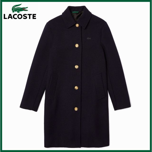 【L】定価７万■新品■現行品■LACOSTE■レトロクラッシックウールコート■黒