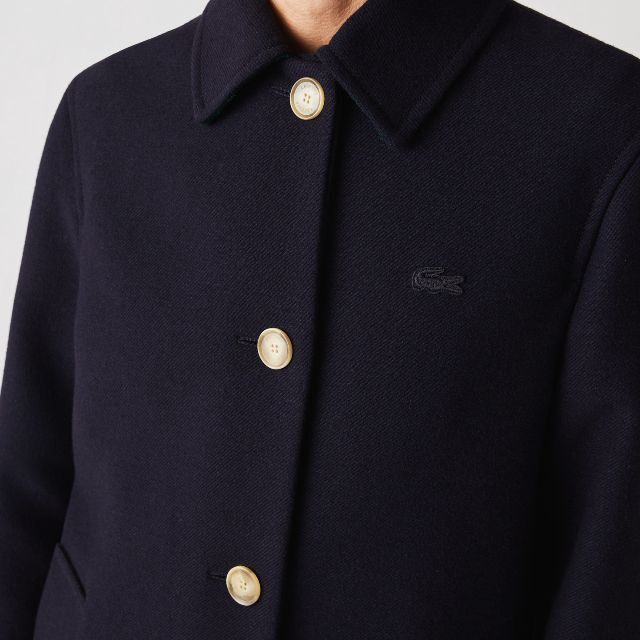 【L】定価７万■新品■現行品■LACOSTE■レトロクラッシックウールコート■黒