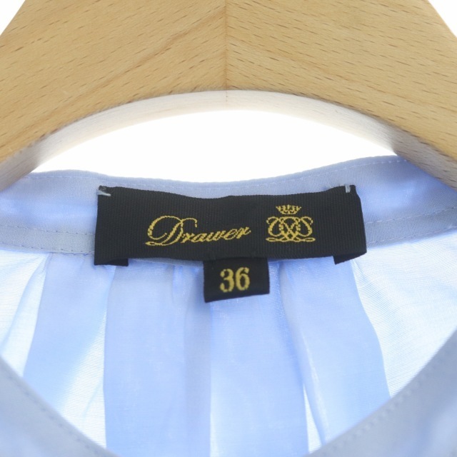ドゥロワー オーガンジーギャザーシャツ 比翼仕立て 長袖 36 水色