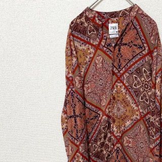 ザラ(ZARA)のシャツ　長袖　ノーカラー　スキッパー　ペイズリー　総柄　ヨーロピアン　レーヨン(シャツ)