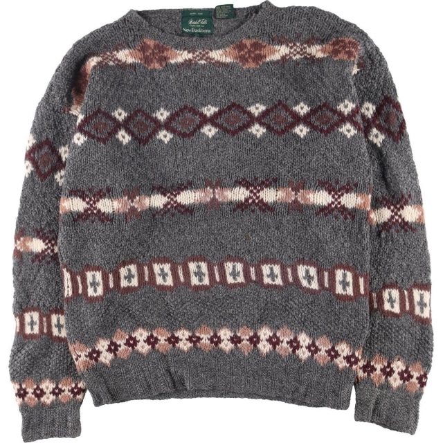 Marshall Field`s 総柄 HAND KNIT ハンドニット ノルディックセーター メンズL /eaa261701