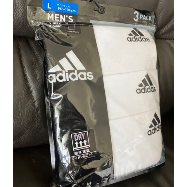 adidas(アディダス)の新品 グンゼ アディダス L メンズ adidas 半袖 白 Ｖネック 吸汗速乾 メンズのトップス(Tシャツ/カットソー(半袖/袖なし))の商品写真