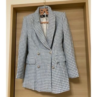 ザラ(ZARA)の美品 ZARA ツィード ジャケット ブルー系(テーラードジャケット)