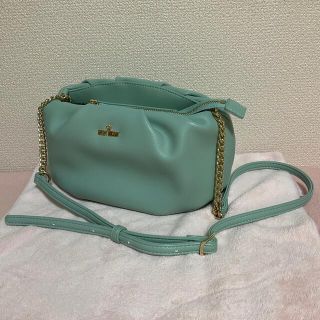 マリークワント(MARY QUANT)の【美品】マリークワント　ギャザーラウンドロゴショルダー　ミントグリーン(ショルダーバッグ)