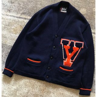 最高のカラー配色 雰囲気抜群 60's Whiting レタードカーディガンの
