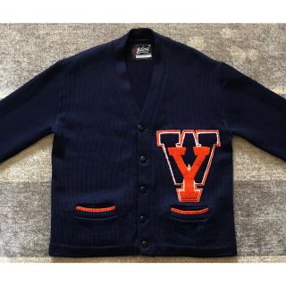 最高のカラー配色 雰囲気抜群 60's Whiting レタードカーディガンの