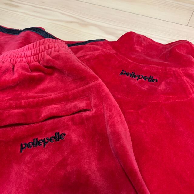 紺×赤 激レア pelle pelle ペレペレ ベロア セットアップ ライン 赤 L