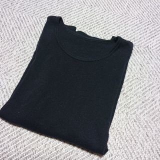 ムジルシリョウヒン(MUJI (無印良品))の綿とウールで真冬もあったか クルーネック Tシャツ 黒   L(Tシャツ(長袖/七分))