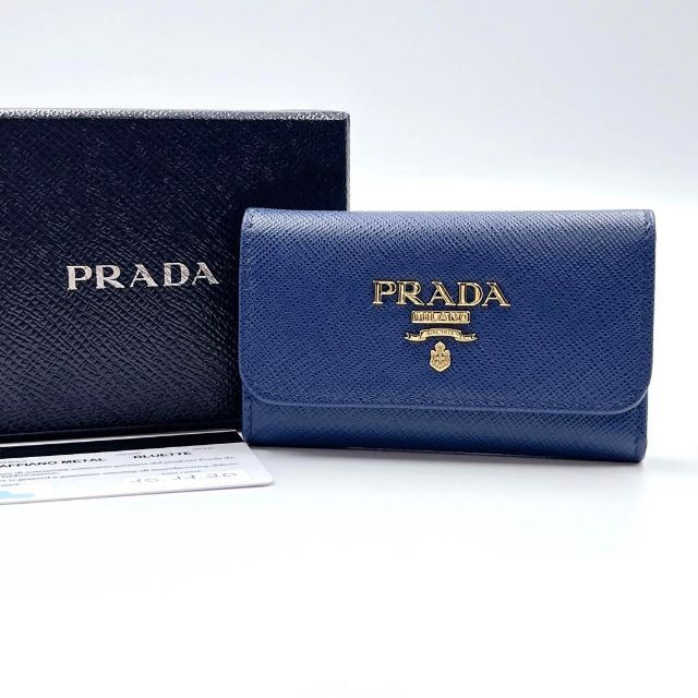 PRADA プラダ 1PG222 サフィアーノ メタル キーケース ネイビー-