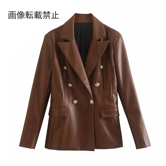 10月新作9592◆brown フェイクレザー PU ダブルジャケット