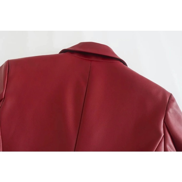 🍬10月新作🍭9593◆red フェイクレザー ダブルジャケット ブレザー  レディースのジャケット/アウター(テーラードジャケット)の商品写真