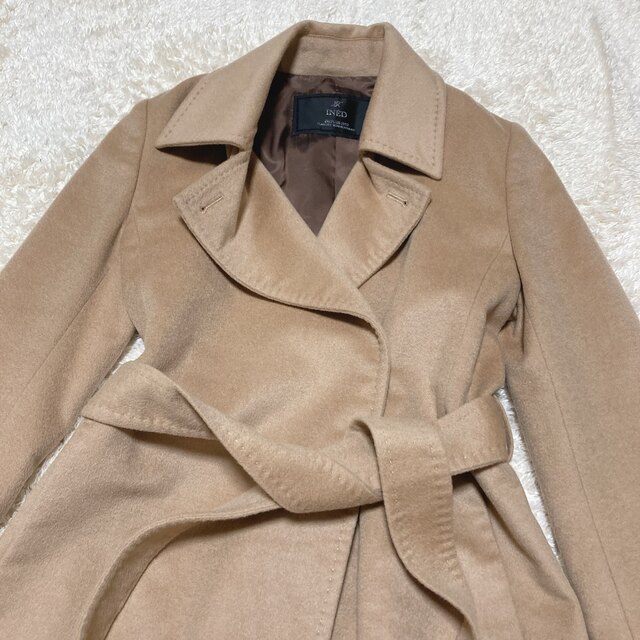 極美品 イネド ロングコート カシミヤ100% Aライン ベルト付き 7号