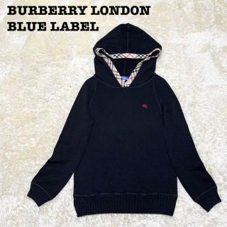 バーバリーブルーレーベル(BURBERRY BLUE LABEL)のバーバリー ブルーレーベル ニットパーカーノバチェック ブラック  38(パーカー)