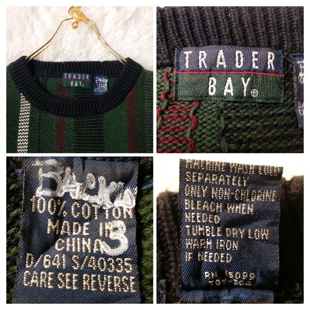 90s★一点物US輸入★TRADER BAY デザインニット メガチェック L メンズのトップス(ニット/セーター)の商品写真