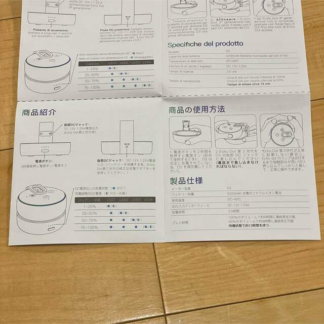 ECHO(エコー)のEcho Dot 第3世代用バッテリー GGMM D3 スマホ/家電/カメラのスマホ/家電/カメラ その他(その他)の商品写真