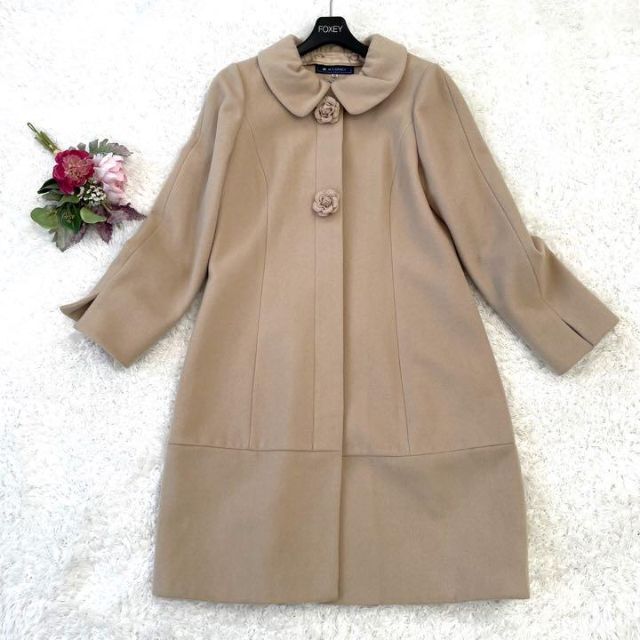 ✨【エムズグレイシー】カメリアコート コサージュ ベージュ 総柄 丸襟