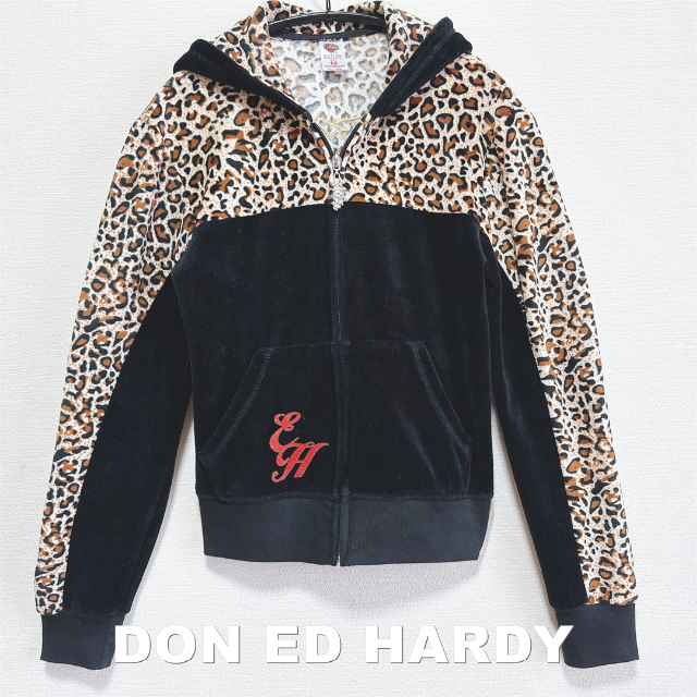 Ed Hardy(エドハーディー)の【Ed Hardy】エドハーディ ブラックベロア ラインストーン セットアップ レディースのトップス(パーカー)の商品写真