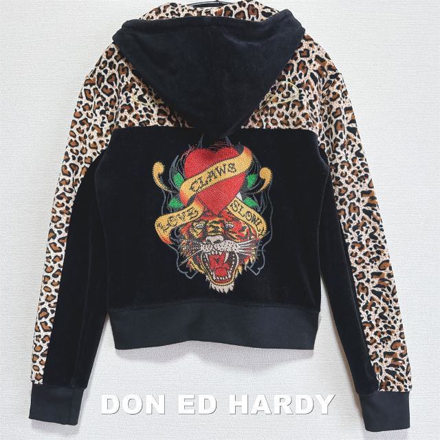 Ed Hardy(エドハーディー)の【Ed Hardy】エドハーディ ブラックベロア ラインストーン セットアップ レディースのトップス(パーカー)の商品写真