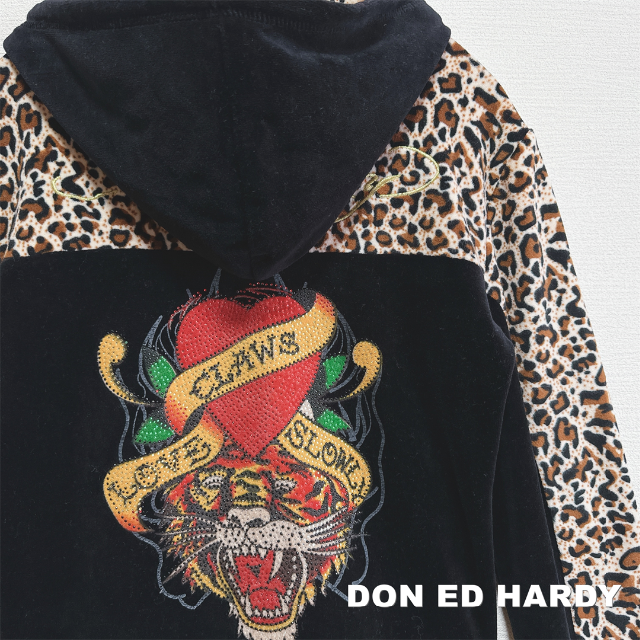 Ed Hardy(エドハーディー)の【Ed Hardy】エドハーディ ブラックベロア ラインストーン セットアップ レディースのトップス(パーカー)の商品写真