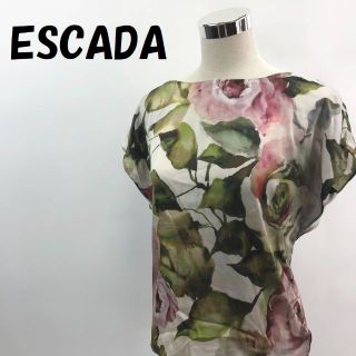 エスカーダ(ESCADA)の【人気】エスカーダ ブラウス ノースリーブ バラ柄 サイズ34 (Tシャツ(半袖/袖なし))