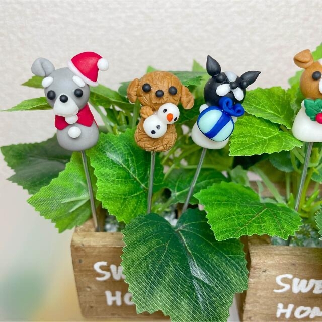 ガーデンピック　ハンドメイド　ワンちゃんのクリスマスピック　1250円