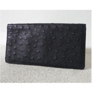 良品　オーストリッチ　ブラック　黒　長財布　札入れ　ロングウォレット　メンズ(長財布)
