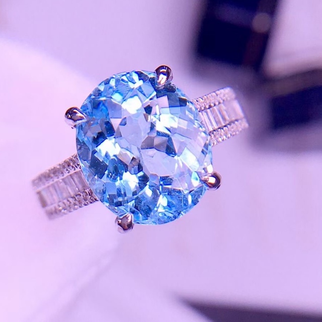 店舗良い 天然アクアマリン ダイヤ リング4.1ct k18 ¥ リング(指輪