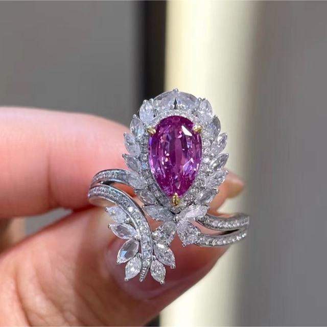 高い品質 天然 ピンク ¥ k18 リング1.6ct ダイヤ サファイア リング