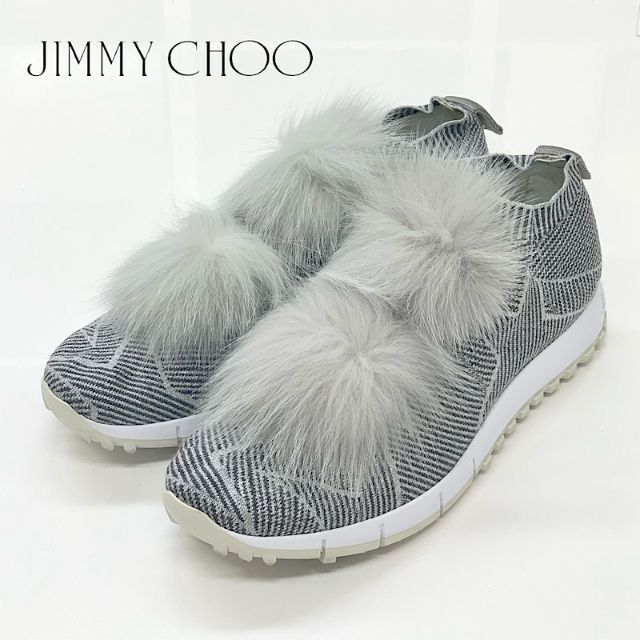 JIMMY CHOO(ジミーチュウ)の3934 ジミーチュウ ニット ラメ ファー ソックススニーカー シルバー レディースの靴/シューズ(スニーカー)の商品写真