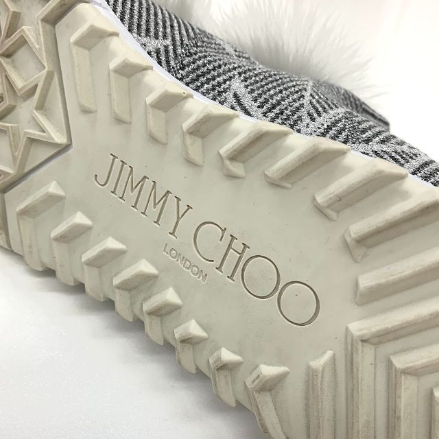 JIMMY CHOO(ジミーチュウ)の3934 ジミーチュウ ニット ラメ ファー ソックススニーカー シルバー レディースの靴/シューズ(スニーカー)の商品写真