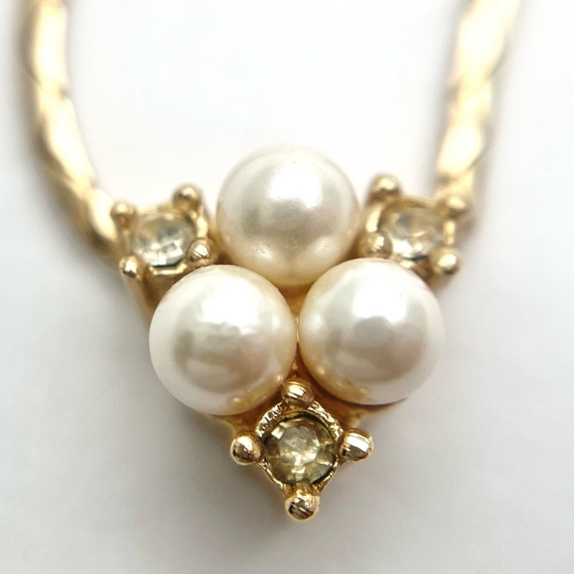 Christian Dior クリスチャンディオール ネックレス ゴールド アクセサリー ラインストーン フェイクパール レディース 約5.4g 人気 美品【中古品】