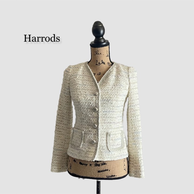 くつろぎカフェタイム 【美品】Harrods ハロッズ リボンツイード女優襟