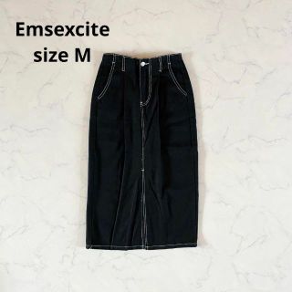 エムズエキサイト(EMSEXCITE)の【美品】Mサイズ エムズエキサイト 黒 タイトスカート スリット ステッチ(ロングスカート)