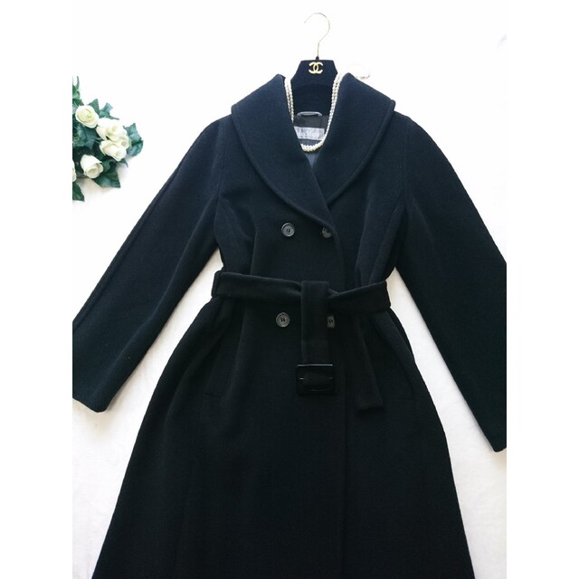 大人気定番商品 極美品 MaxMara 29万 高級ロングベルテットコート