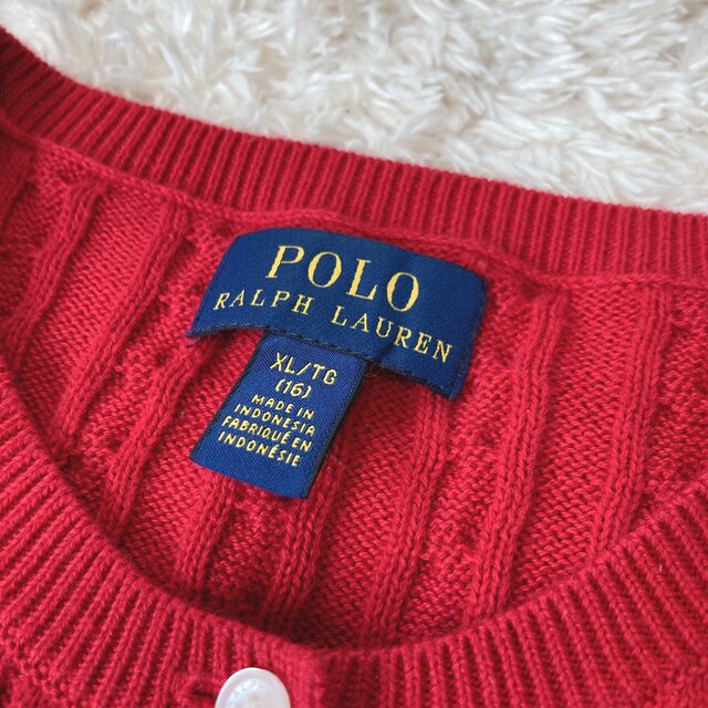 POLO RALPH LAUREN(ポロラルフローレン)のRalph Lauren ホースロゴ ケーブル編み カーディガン レッド XL レディースのトップス(カーディガン)の商品写真