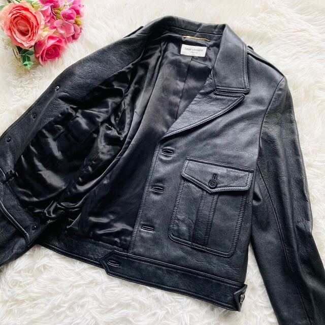 Saint Laurent(サンローラン)の♡希少 サンローランパリ♡ライダース レザージャケット ラムレザー  黒　38 レディースのジャケット/アウター(ライダースジャケット)の商品写真