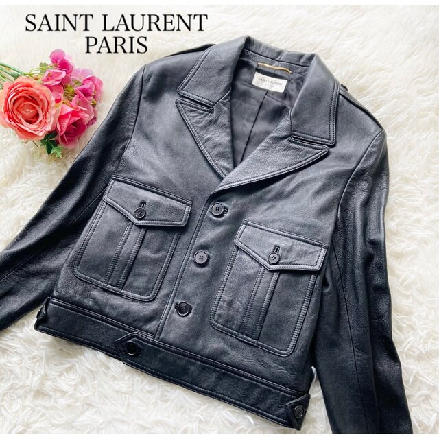 Saint Laurent(サンローラン)の♡希少 サンローランパリ♡ライダース レザージャケット ラムレザー  黒　38 レディースのジャケット/アウター(ライダースジャケット)の商品写真