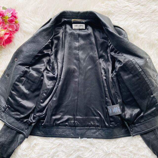 Saint Laurent(サンローラン)の♡希少 サンローランパリ♡ライダース レザージャケット ラムレザー  黒　38 レディースのジャケット/アウター(ライダースジャケット)の商品写真